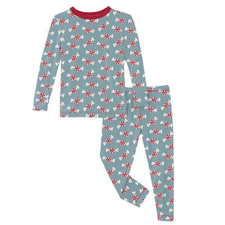 Kickee Pants Long Sleeve Pajama Set - Stormy Sea Peppermints | Stylish Sleepies offer designs that make bedtime beautiful.