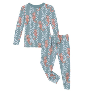 Kickee Pants Long Sleeve Pajama Set - Stormy Sea Seahorses | Stylish Sleepies offer designs that make bedtime beautiful.