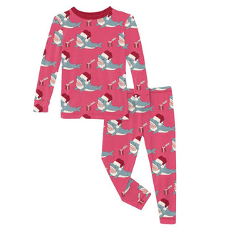 Kickee Pants Long Sleeve Pajama Set - Winter Rose Holiday Sharks