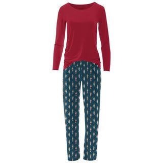 Bamboo Long Sleeve Relaxed Tee & Pajama Pants Set - Peacock Nutcrackers Pajamas