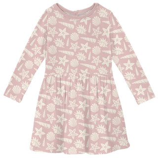 Kickee Pants Long Sleeve Twirl Dress with Pockets - Baby Rose Shells & Starfish