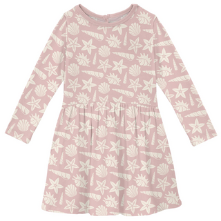 Kickee Pants Long Sleeve Twirl Dress with Pockets - Baby Rose Shells & Starfish