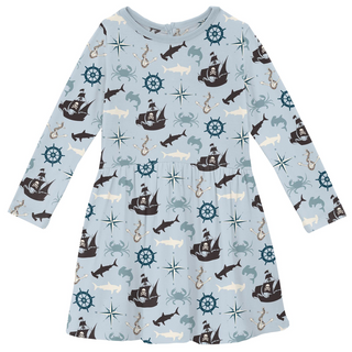 Kickee Pants Long Sleeve Twirl Dress with Pockets - Illusion Blue Pirate Adventure