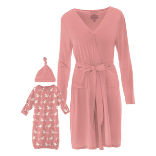 Bamboo Mid Length Lounge Robe & Layette Gown Set - Blush Stork Baby Gift Set Robes