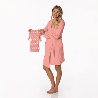 Bamboo Mid Length Lounge Robe & Layette Gown Set - Blush Stork Baby Gift Set Robes