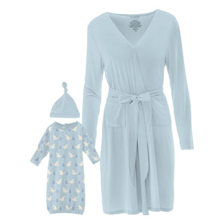 Bamboo Mid Length Lounge Robe & Layette Gown Set - Spring Sky Stork Robes