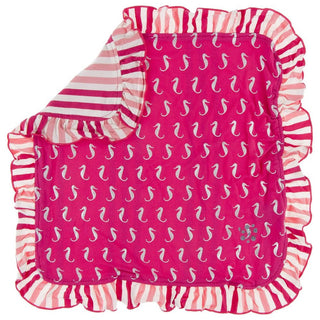 Bamboo Ruffle Lovey Blanket - Prickly Pear Mini Seahorses Swaddling & Receiving Blankets