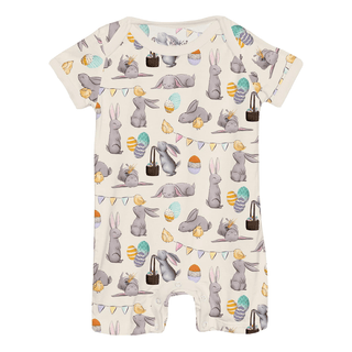 Kickee Pants Short Sleeve Beau Romper - Natural Egg Hunt