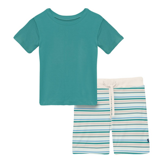 Kickee Pants Short Sleeve Crew Neck Tee and Lightweight Drawstring Shorts Set - Lakeside Stripe