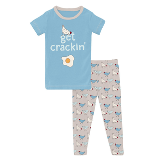 Kickee Pants Short Sleeve Graphic Tee Pajama Set - Latte Chickens