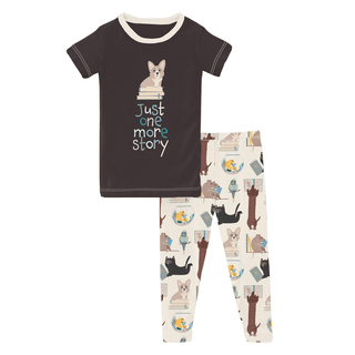 Kickee Pants Short Sleeve Graphic Tee Pajama Set - Natural Books & Pets