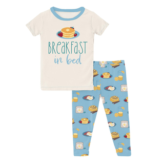 Kickee Pants Short Sleeve Graphic Tee Pajama Set - Seaside Blue Breakfast in Bed