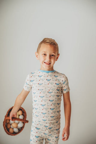 Kickee Pants Short Sleeve Pajama Set - Latte Chickens