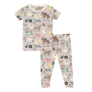 Kickee Pants Short Sleeve Pajama Set - Latte Morning on the Farm