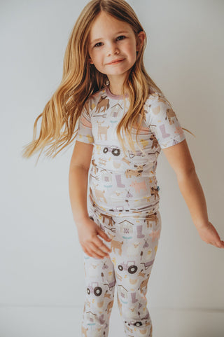 Kickee Pants Short Sleeve Pajama Set - Latte Morning on the Farm