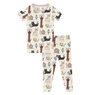 Kickee Pants Short Sleeve Pajama Set - Natural Books & Pets