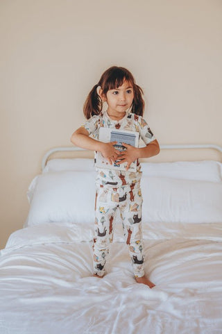 Kickee Pants Short Sleeve Pajama Set - Natural Books & Pets