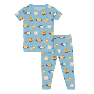 Kickee Pants Short Sleeve Pajama Set - Seaside Blue Breakfast in Bed