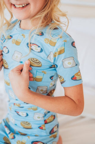 Kickee Pants Short Sleeve Pajama Set - Seaside Blue Breakfast in Bed