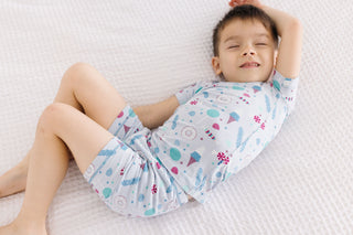 Print Bamboo Short Sleeve Pajama Set with Shorts - Dew Candy Dreams Baby & Toddler Sleepwear