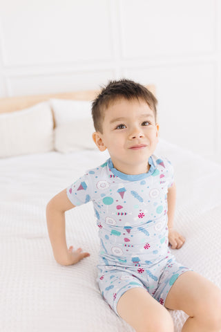 Print Bamboo Short Sleeve Pajama Set with Shorts - Dew Candy Dreams Baby & Toddler Sleepwear