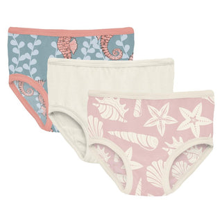 Bamboo Underwear (Set of 3) - Stormy Sea Seahorses, Natural & Baby Rose Shells & Starfish KicKee Pants