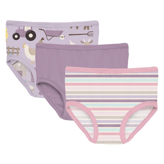 Kickee Pants Underwear (Set of 3) - Thistle Morning on the Farm, Lavender & Ice Cream Stripe