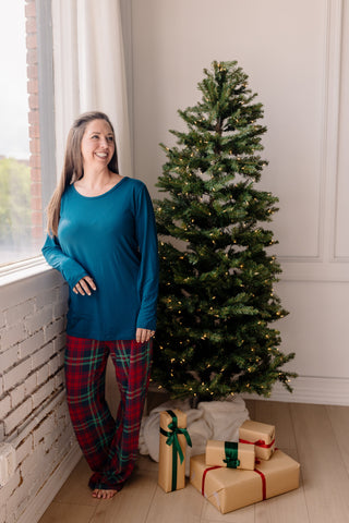 Kickee Pants Long Sleeve Relaxed Tee & Pajama Pants Set - Peacock Plaid