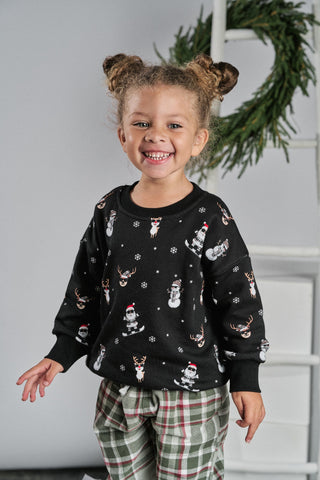 Long Sleeve Crewneck Tee Shirt - Santa & Friends Little Bipsy