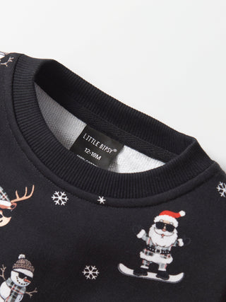 Long Sleeve Crewneck Tee Shirt - Santa & Friends Little Bipsy