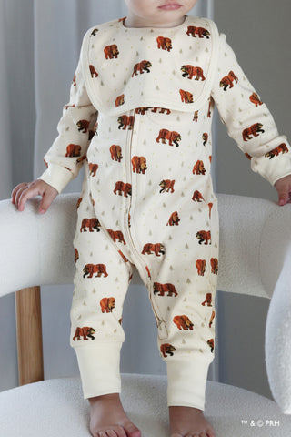 Footless Romper with 2-Way Zipper - Brown Bear L'ovedbaby