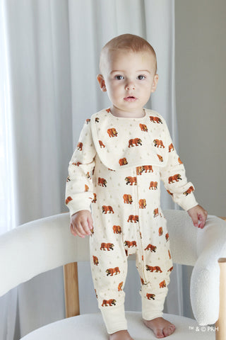 Footless Romper with 2-Way Zipper - Brown Bear L'ovedbaby