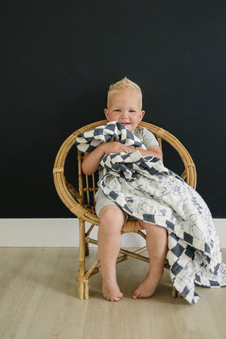 Mebie Baby Muslin Quilt Blanket - Charcoal Checkered & Summit