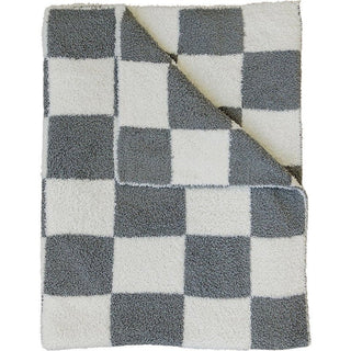 Plush Blanket - Charcoal Checkered Swaddling & Receiving Blankets