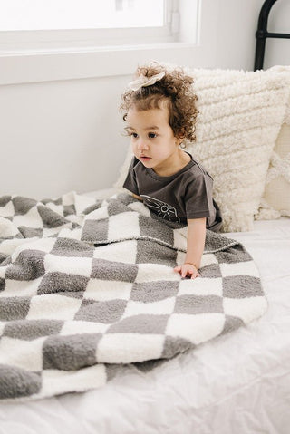 Plush Blanket - Charcoal Checkered Swaddling & Receiving Blankets