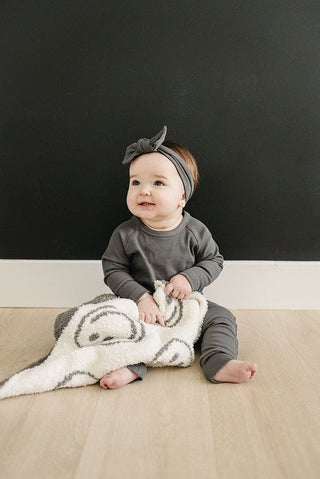 Mebie Baby Plush Blanket - Charcoal Smiley