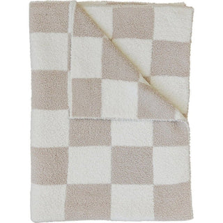 Plush Blanket - Taupe Checkered Swaddling & Receiving Blankets