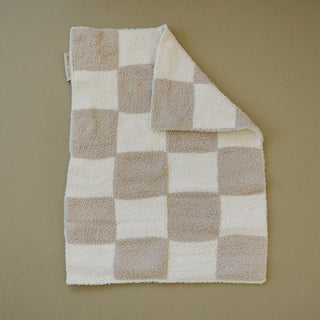 Plush Blanket - Taupe Checkered Swaddling & Receiving Blankets