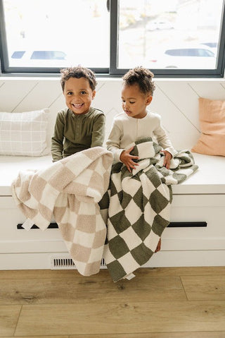 Plush Blanket - Taupe Checkered Swaddling & Receiving Blankets