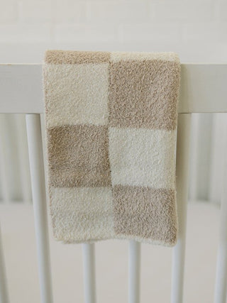 Plush Blanket - Taupe Checkered Swaddling & Receiving Blankets