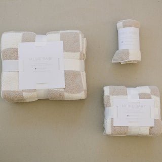 Plush Blanket - Taupe Checkered Swaddling & Receiving Blankets