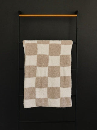 Plush Blanket - Taupe Checkered Swaddling & Receiving Blankets