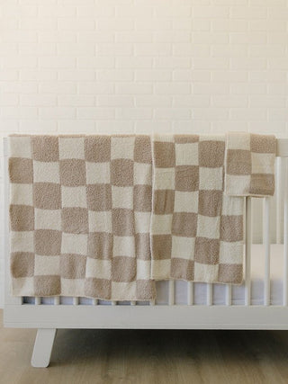 Plush Blanket - Taupe Checkered Swaddling & Receiving Blankets