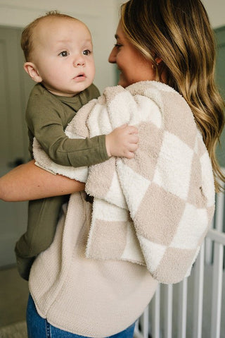 Mebie Baby Plush Blanket - Taupe Checkered