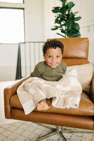 Mebie Baby Plush Blanket - Taupe Checkered