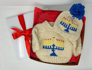 Menorah Sweater and Beanie Holiday Gift Box Baby Riddle