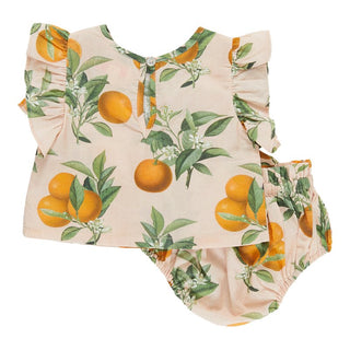 Pink Chicken Girl's Abigail 2-Piece Set - Pink Botanicals Oranges