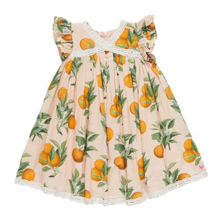 Pink Chicken Girl's Katherine Dress - Pink Botanical Oranges