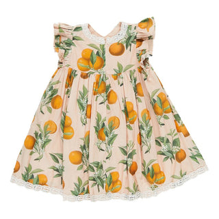 Pink Chicken Girl's Katherine Dress - Pink Botanical Oranges