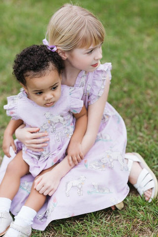 Girl's Leila Dress - Lavender Lambs Pink Chicken